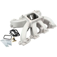 Aeroflow GM LS Rectangle Port Carburettor Hi Rise Single Plane Non-EFI Intake Manifold, Natural Cast Finish 4 Barrel 4150 Square Bore Carburettor Pad