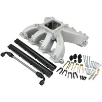 Aeroflow GM LS Rectangle Port Carburettor Hi Rise Race Single Plane EFI Intake Manifold, Natural Cast Finish 4 Barrel 4150 Square Bore Carburettor Pad
