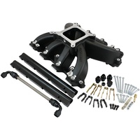 Aeroflow GM LS Rectangle Port Carburettor Hi Rise Race Single Plane EFI Intake Manifold, Black Finish 4 Barrel 4150 Square Bore Carburettor Pad