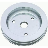 Polished Aluminium Crankshaft Lower Pulley, Double Groove , 6.60" Dia, 1.75" Bolt Circle Fits 1955-68 S/B Chev 283-350 with Short Water Pump
